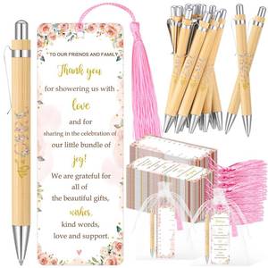 lot 2933 image: Gilprop 50 Sets Baby Shower Favor for Guest Ballpoint Pen Bookmarks Floral - Retail $24