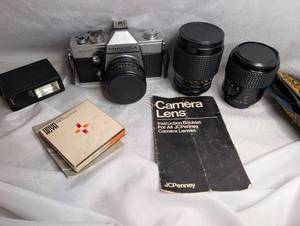 lot 999 image: Praktica MTL3 Camera with JCPenney 135mm and 28-70mm Lenses