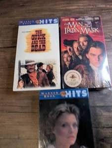 lot 1425 image: VHS Lot of 3 Action-Adventure Tapes The Quick and the Dead, Ladyhawke, Man in the Iron Mask - Sealed
