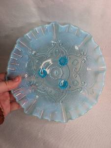 lot 1501 image: Ruffled Edge Footed Glass Bowl with Pressed Pattern