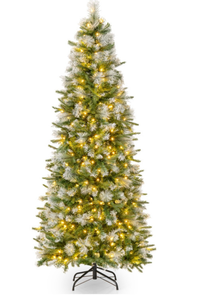lot 6637 image: 9 ft. Artificial Christmas Tree with Warm White LED Lights - Large - Retail $0