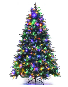 lot 6645 image: Costway 7-ft Pre-lit Full Rightside-up Green Artificial Christmas Tree with Multicolor LED Lights - Retail $0
