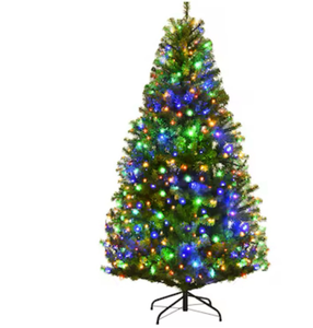 lot 6649 image: Costway 5-ft Pre-lit Full Rightside-up Green Artificial Christmas Tree with Multicolor LED Lights - Retail $0