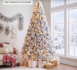 COSTWAY 9 FT Pre-Lit Christmas Tree, Snow Flocked Hinged Xmas Tree - Retail: $0