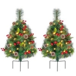 lot 6761 image: Costway Set of 2 25 Inch Pre-Lit Pathway Christmas Tree Battery Operated - Retail $0