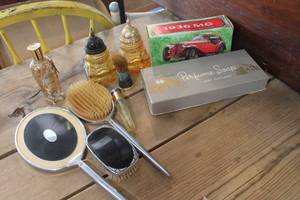 lot 5367 image: Vintage Vanity Mirror, Brush and More