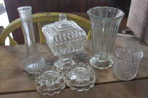 lot 5372 image: Vintage Glass Candy Dish, Candleholders & More