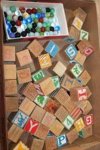 lot 5402 image: Vintage Wood Blocks and Marbles