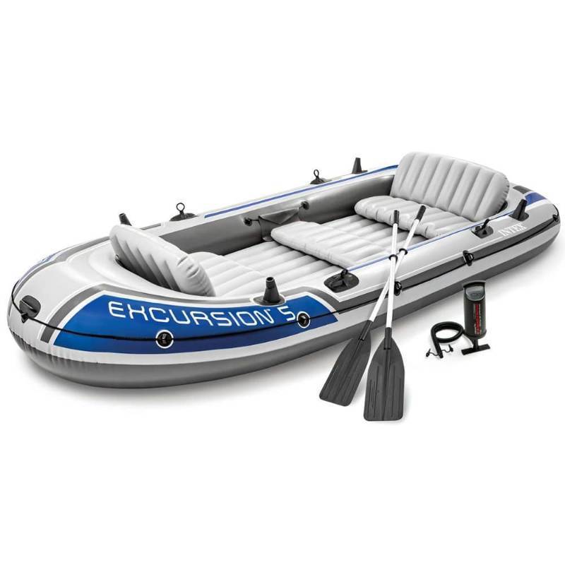 lot 29624 image: Intex Excursion Inflatable 5 Person Water Fishing River Boat Raft Set Oars, VISIBLE USE. - Retail $196
