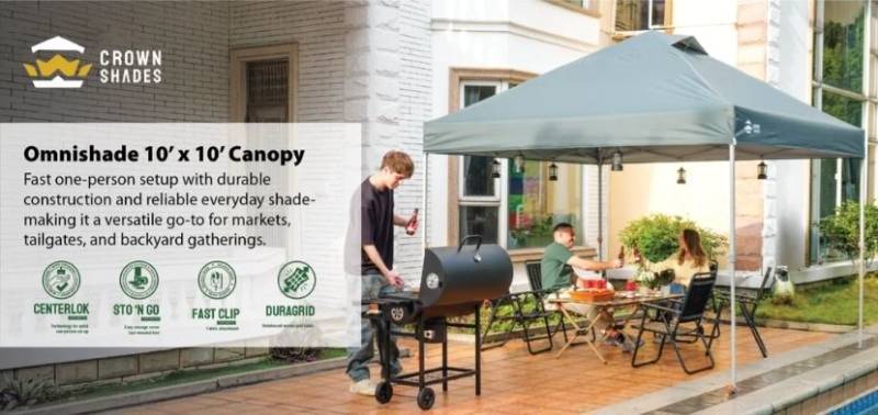 lot 29641 image: CrownShades Omnishade 10 x 10 Instant Canopy with Exclusive Technology, Gray, UPF 50 STOPS 99% OF UV RAYS - Retail $200