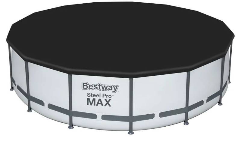 lot 29592 image: Bestway Steel Pro MAX Round Pool Cover with Drain Holes, 13 ft. - Retail $30