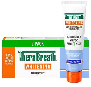 lot 47600 image: 2 Pack, TheraBreath Whitening Toothpaste, Dazzling Mint, 4 oz - Retail $14