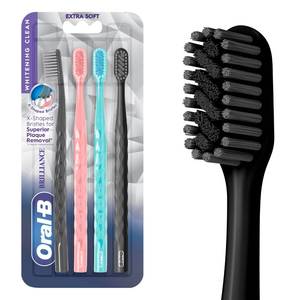 lot 47613 image: Oral-B 3D White Brilliance toothbrushes, 4 Count Toothbrush Extra Soft, Tough on Plaque, Gentle on Gums, whitening Tooth Brush - Retail $15