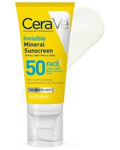 lot 47644 image: CeraVe Invisible Mineral Sunscreen SPF 50, Face Sunscreen, 1.62oz - Retail $17