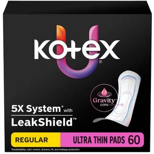 lot 47651 image: Kotex Ultra Thin Pads, Regular, 60 Count - Retail $9