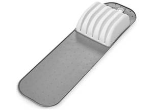 lot 47668 image: madesmart Classic In Drawer Knife Mat, 5 Knives, Whitenon slip feet, rounded corners, secure blade slots, in drawer holder, countertop block alternative - Retail $10
