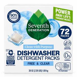 lot 47681 image: Seventh Generation Free & Clear Dishwasher Detergent Packs, 72 Count, ONE BAG OPENED. - Retail $25
