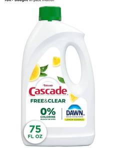 lot 47684 image: Cascade Free & Clear Dishwasher Detergent Liquid Gel, Dish Detergent, Dishwasher Soap, Lemon, 75oz - Retail $10