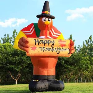lot 47692 image: 8 FT Thanksgiving Inflatables Turkey Decor with Colorful Tail, Happy Thanksgiving Blow up Turkey Decorations Outdoor Built-in LED Lights Yard Autumn Holiday Harvest - Retail $80