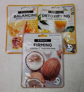 lot 47698 image: K-Beauty Facial Sheet Mask 20 g Set of 3, Honey, Lemon, Coconut - Retail $10