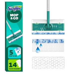 lot 47711 image: Swiffer Sweeper 2-in-1 Mops for Floor Cleaning, Dry and Wet Multi Surface Floor Cleaner, Sweeping and Mopping Starter Kit, Includes 1 Mop  19 Refills, 20 Piece Set - Retail $19