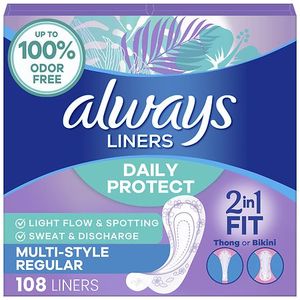 lot 47712 image: Always Multi-Style Light Regular Panty Liners - 108ct - Retail $9
