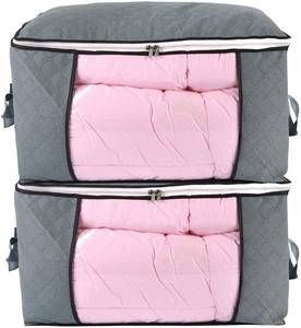 lot 47718 image: combocube Comforter Storage Bag, Zippered Bag with Large Clear Window and Carry Handles, Space Saver Organizers for Closet, Blanket, Pillow, Quilt, Bedding, Clothes (2Pcs Grey Large) - Retail $17