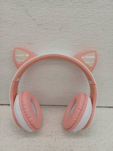 lot 13042 image: Pink and White Cat Ear Wireless Headset w Colorful Light Paw Design STN-28