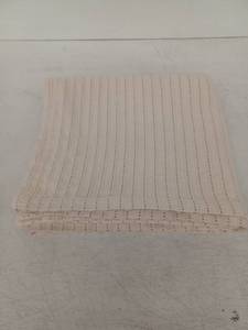 lot 13124 image: Avocado Cream Woven Blanket with Brown Dotted Stripe Pattern