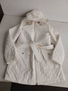 lot 13187 image: Dennis by Dennis Basso Womens Cream Quilted Hooded Belted Jacket Size Medium