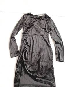 lot 13201 image: Girls Black Velvet Long Sleeve Ruched Wrap Style Dress, Large