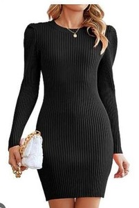 lot 13219 image: Blooming Jelly Womens Black Ribbed Knit Long Sleeve Sweater Dress Size XS
