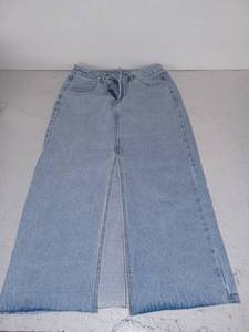 lot 13220 image: Light Wash Denim Maxi Skirt w Front Slit & Raw Hem, Size M