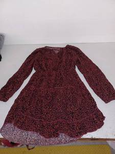 lot 13221 image: Milumia Womens Tie Neck Long Sleeve Leopard Print Dress Burgundy Size Large