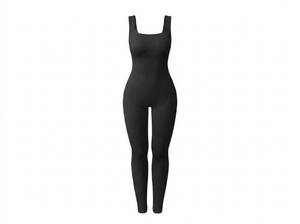 lot 13223 image: GOQQ Sleeveless Ribbed Jumpsuit Black Size M 90% Nylon 10% Spandex