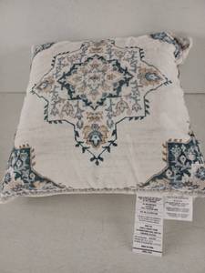 lot 13229 image: Wash Luxe Medallion Print Decorative Throw Pillow 22in x 22in Teal Cream Tan