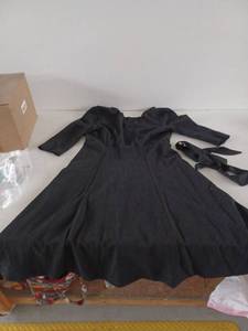 lot 13231 image: Cnlinkco Womens Black 34 Sleeve Dress w Waist Tie Belt Size XL