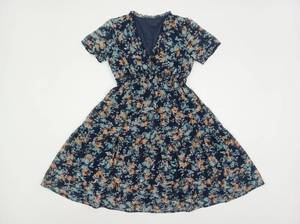lot 13238 image: Womens Navy Floral Print Short Sleeve Tiered Maxi Dress Size XL