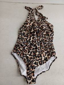 lot 13271 image: Womens XL Leopard Print Halter One-Piece Swimsuit