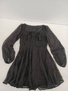 lot 13382 image: WDIRARA Womens Black Swiss Dot Long Sleeve Mini Dress Size Medium