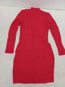 lot 13396 image: Womens Red Ribbed Long Sleeve Mock Neck Bodycon Dress Size Medium