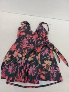 lot 13408 image: Summer Mae Womens One-Piece Swim Dress Wrap Style Black Floral Size XL