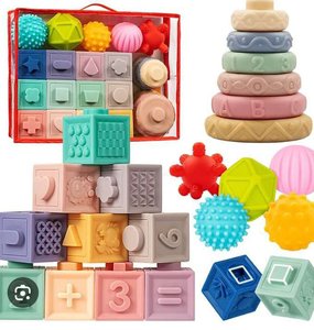lot 13422 image: Alaire Soft Rubber Baby Set 30-Piece Stacking Blocks, Balls & Figures No. 1395