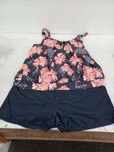 lot 13437 image: Yonique Womens Two-Piece Tankini Swimsuit Floral Print Top w Black Shorts