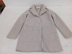 lot 13438 image: Youth Beige Textured Boucle Notch Collar Coat with Patch Pockets and Snap Closure