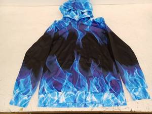 lot 13439 image: Youth Blue Flame Graphic Pullover Hoodie Size XL 95% Polyester 5% Spandex