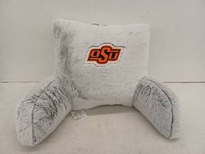 lot 13495 image: NCAA OSU Oklahoma State Plush Faux Fur Backrest Bed Rest Pillow, 22x17x15in, 2 Pack