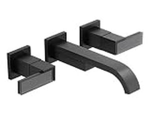 lot 8139 image: Brizo Bathroom Faucet Wall Mount Widespread Matte Black 65880LF-BLLHP  Retail $158.99
