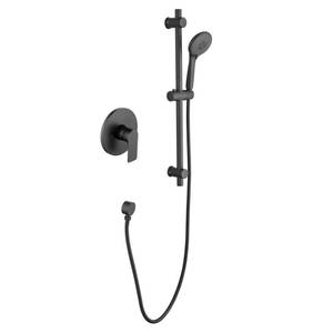 lot 8176 image: TapLong Shower Slide Bar with 3-Spray Handheld Shower Head, Brushed Gold  Retail $149.99