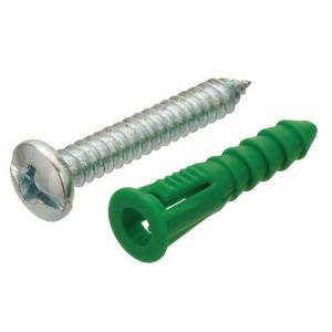 lot 169 image: #14-16 x 1-12 in. Green Plastic Ribbed Anchor with Screw (50-Pack) - Retail $16
